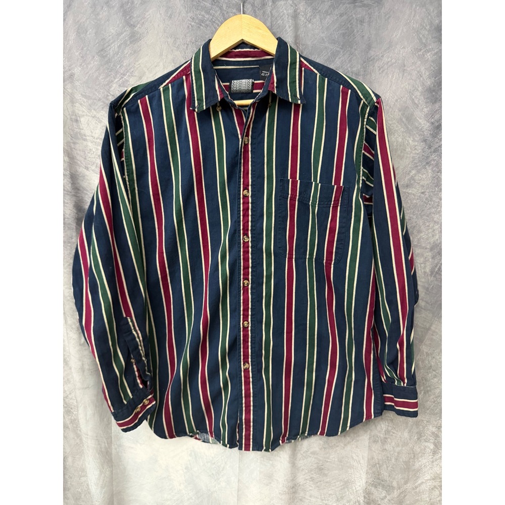 Vintage Mens Striped Button Down Shirt Cotton Medium Preppy Meets Grandpacore